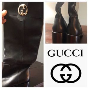 Authentic Gucci Black Barbara Riding Boots 278243